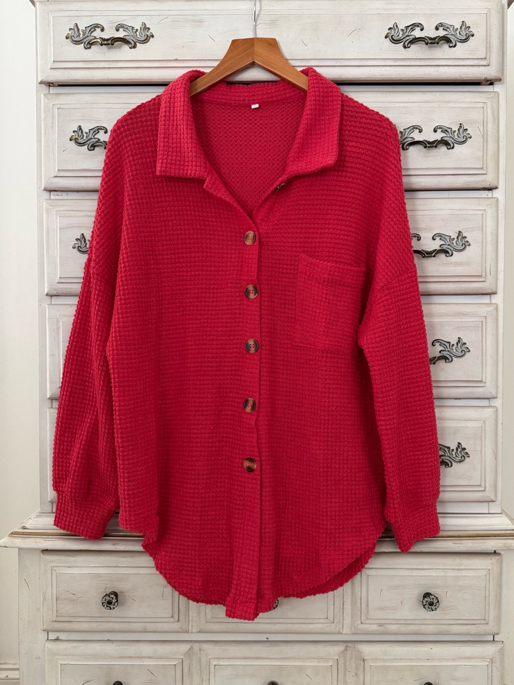 Vici Red Waffle Button Shirt